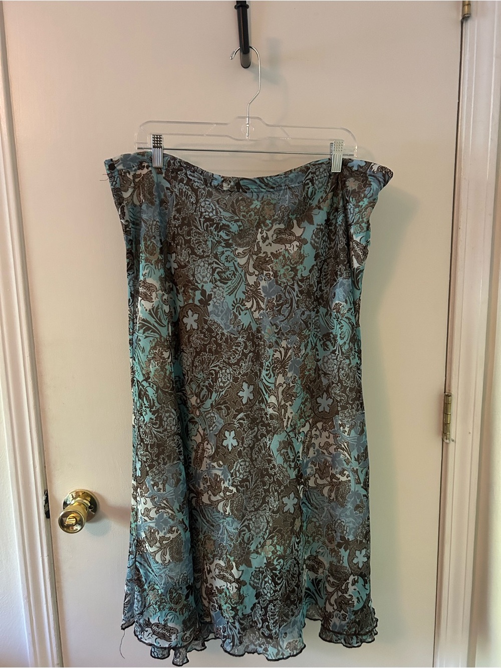 Brigg New York Blue Brown Paisley Floral Midi Skirt Size 12 Y2K Boho